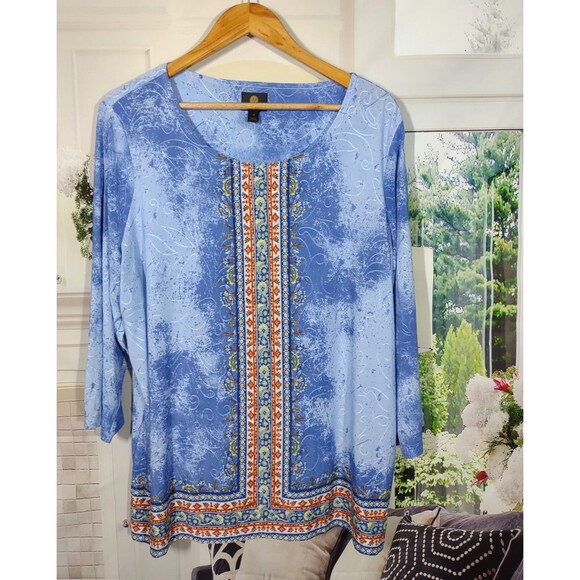 Boho Top Western Southwestern Festival Hippie Office Rodeo JM Collection Size 2X - Picture 1 of 7